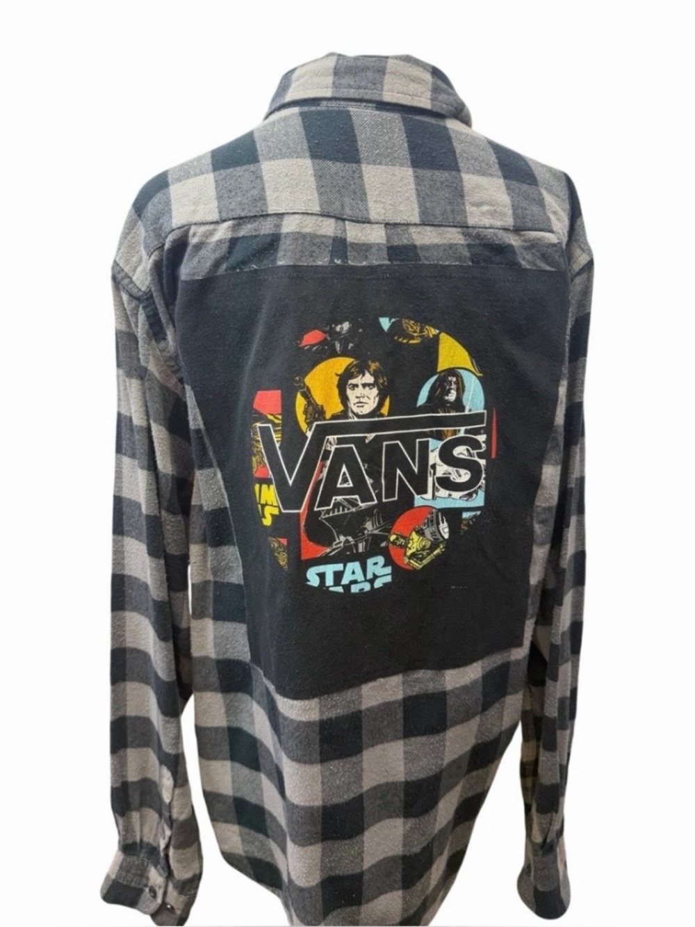 Vans Star Wars upcycled custom flannel shirt graphic tee on back bespoke